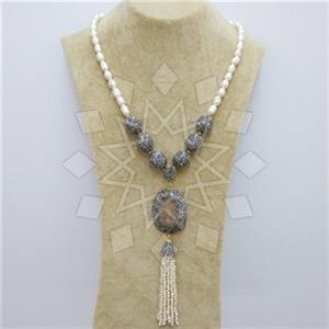 Fashion Gem and Crystals Tassel Necklace