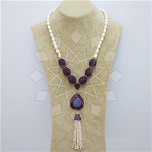 Fashion Gem and Crystals Tassel Necklace