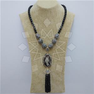 Fashion Gem and Crystals Tassel Necklace