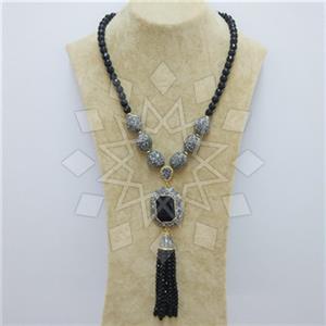 Fashion Gem and Crystals Tassel Necklace