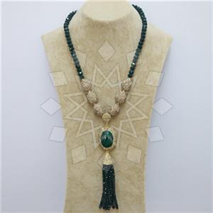 Fashion Gem and Crystals Tassel Necklace