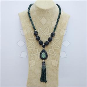 Fashion Gem and Crystals Tassel Necklace