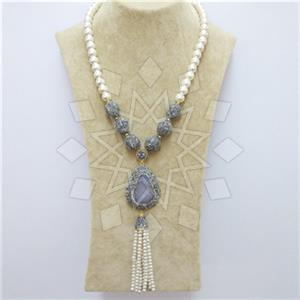 Fashion Gem and Crystals Tassel Necklace