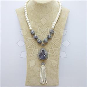 Fashion Gem and Crystals Tassel Necklace