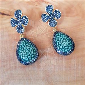 925 Sterling Silver Stingray Leather and Silver  Double Drop Earrings