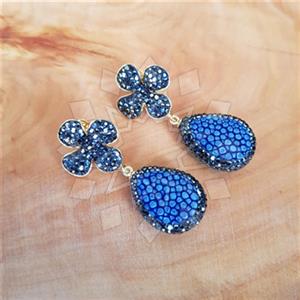 925 Sterling Silver Stingray Leather and Silver  Double Drop Earrings