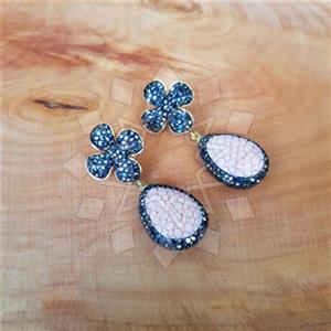 925 Sterling Silver Stingray Leather and Silver  Double Drop Earrings