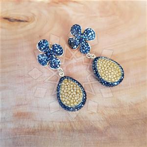 925 Sterling Silver Stingray Leather and Silver  Double Drop Earrings