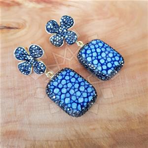 925 Sterling Silver Stingray Leather and Silver  Double Drop Earrings