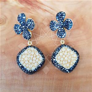 925 Sterling Silver Stingray Leather and Silver  Double Drop Earrings