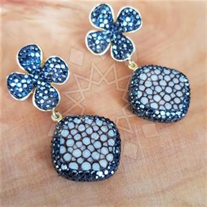 925 Sterling Silver Stingray Leather and Silver  Double Drop Earrings