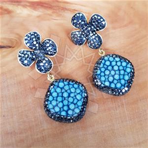 925 Sterling Silver Stingray Leather and Silver  Double Drop Earrings