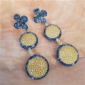 925 Sterling Silver Stingray Leather and Silver  Triple Drop Earrings