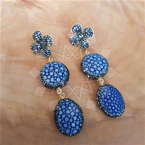 925 Sterling Silver Stingray Leather and Silver  Triple Drop Earrings