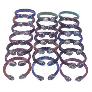 Leather and Fur Gem and Crystals Cuff Bracelets