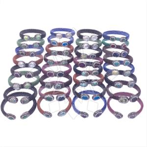 Leather Gem and Crystals Cuff Bracelets
