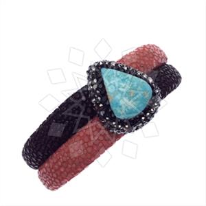 Leather and Fur Gem and Crystals Cuff Bracelets