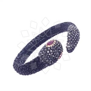 Leather and Fur Gem and Crystals Cuff Bracelets