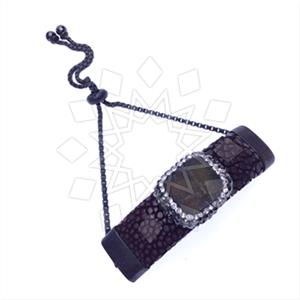 Leather and Fur Gem and Crystals Adjustable Bracelet