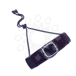 Leather and Fur Gem and Crystals Adjustable Bracelet