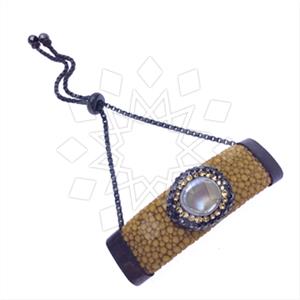 Leather and Fur Gem and Crystals Adjustable Bracelet