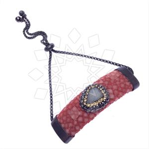 Leather and Fur Gem and Crystals Adjustable Bracelet