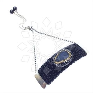 Leather and Fur Gem and Crystals Adjustable Bracelet