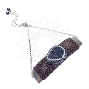 Leather and Fur Gem and Crystals Adjustable Bracelet