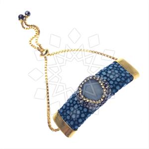 Leather and Fur Gem and Crystals Adjustable Bracelet