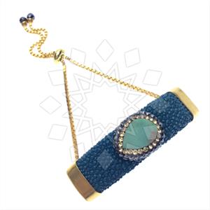 Leather and Fur Gem and Crystals Adjustable Bracelet