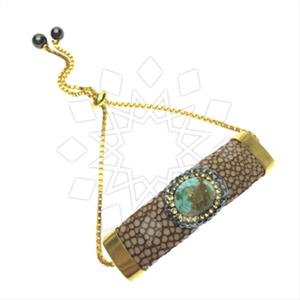 Leather and Fur Gem and Crystals Adjustable Bracelet