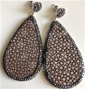 Leather and Fur Gem and Crystals Single Drop Earrings