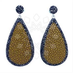 Leather and Fur Gem and Crystals Single Drop Earrings