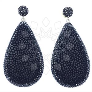 Leather and Fur Gem and Crystals Single Drop Earrings