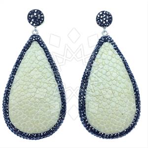 Leather and Fur Gem and Crystals Single Drop Earrings