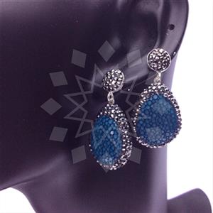 Leather and Fur Gem and Crystals Single Drop Earrings