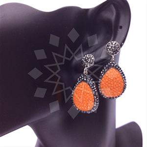 Leather and Fur Gem and Crystals Single Drop Earrings