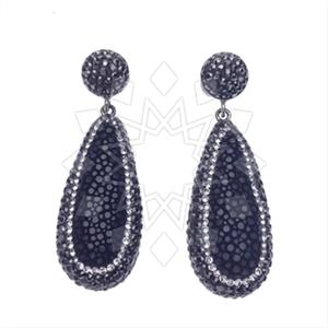 Leather and Fur Gem and Crystals Single Drop Earrings