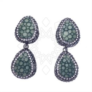 Leather and Fur Gem and Crystals Double Drop Earrings