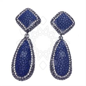 Leather and Fur Gem and Crystals Double Drop Earrings