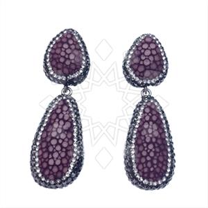 Leather and Fur Gem and Crystals Double Drop Earrings