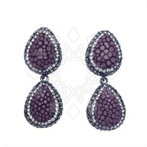 Leather and Fur Gem and Crystals Double Drop Earrings