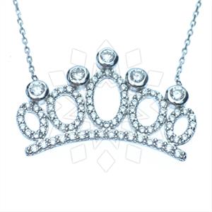 925 Sterling Silver Princess and Crown Pendant Necklace