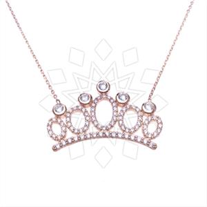925 Sterling Silver Princess and Crown Pendant Necklace
