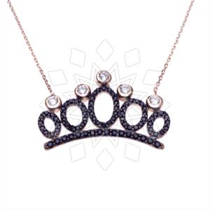 925 Sterling Silver Princess and Crown Pendant Necklace