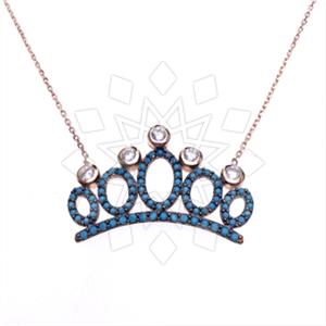 925 Sterling Silver Princess and Crown Pendant Necklace