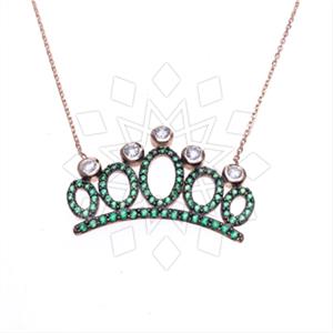 925 Sterling Silver Princess and Crown Pendant Necklace