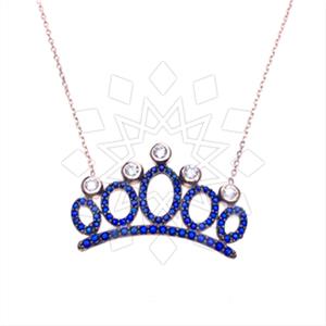 925 Sterling Silver Princess and Crown Pendant Necklace