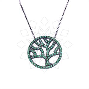 925 Sterling Silver Tree and Leaf Pendant Necklace