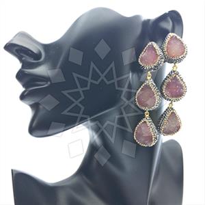 925 Sterling Silver Gem and Crystals Triple Drop Earrings